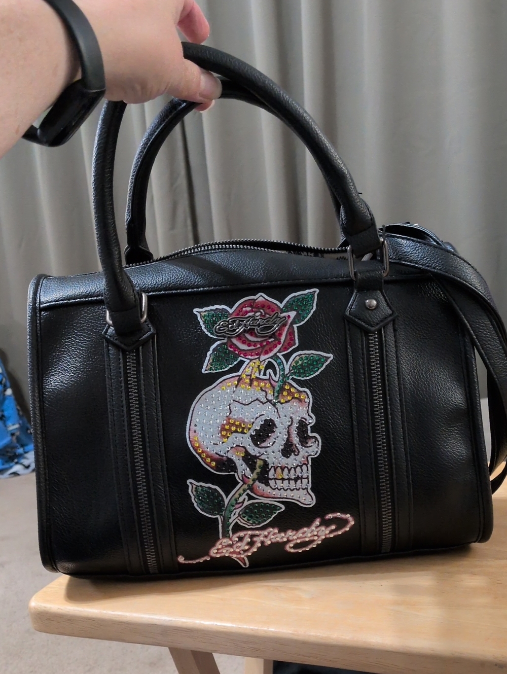 Ed Hardy Skull And Rose Satchel Bag